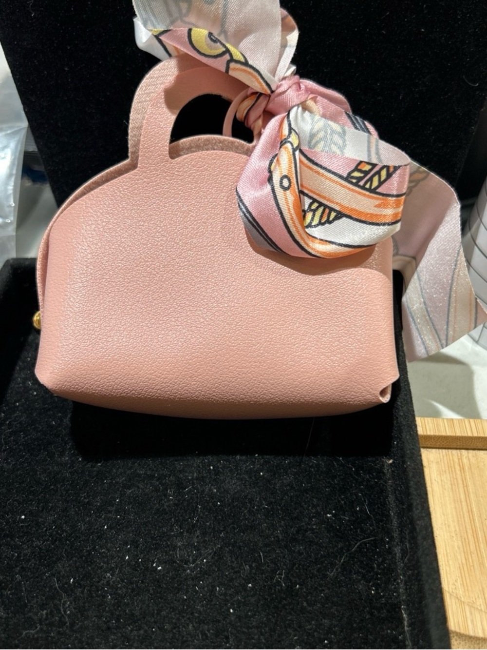 Women's Pink Top-Handle Bag with Scarf Accent keychain